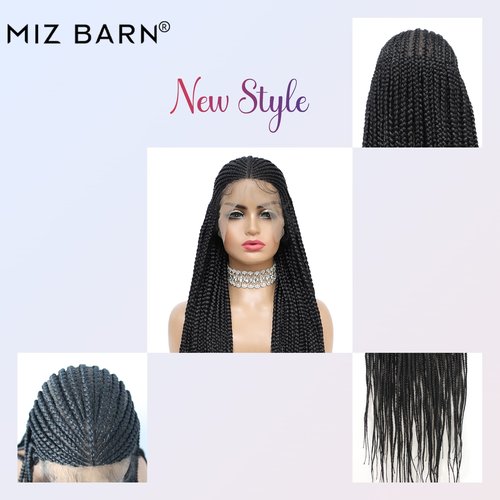 Miz Barn 13X7 Lace Front Knotless Box Braided Wigs 100% Handmade Synthetic Lightweight Twist Braided Wig Swiss Lace Braids Wigs With Baby Hair For Black Women 36" (303-1B)