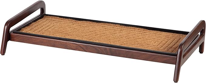 Anji Mountain Heavy Duty Waterproof Wooden Shoe Storage Mat Organizer/Boot Storage Tray Multi Use for Entryway with Coir, Tan Rectangle Embossed Insert, 1 Tier, Fits 3 Pair (36.5" Wide)