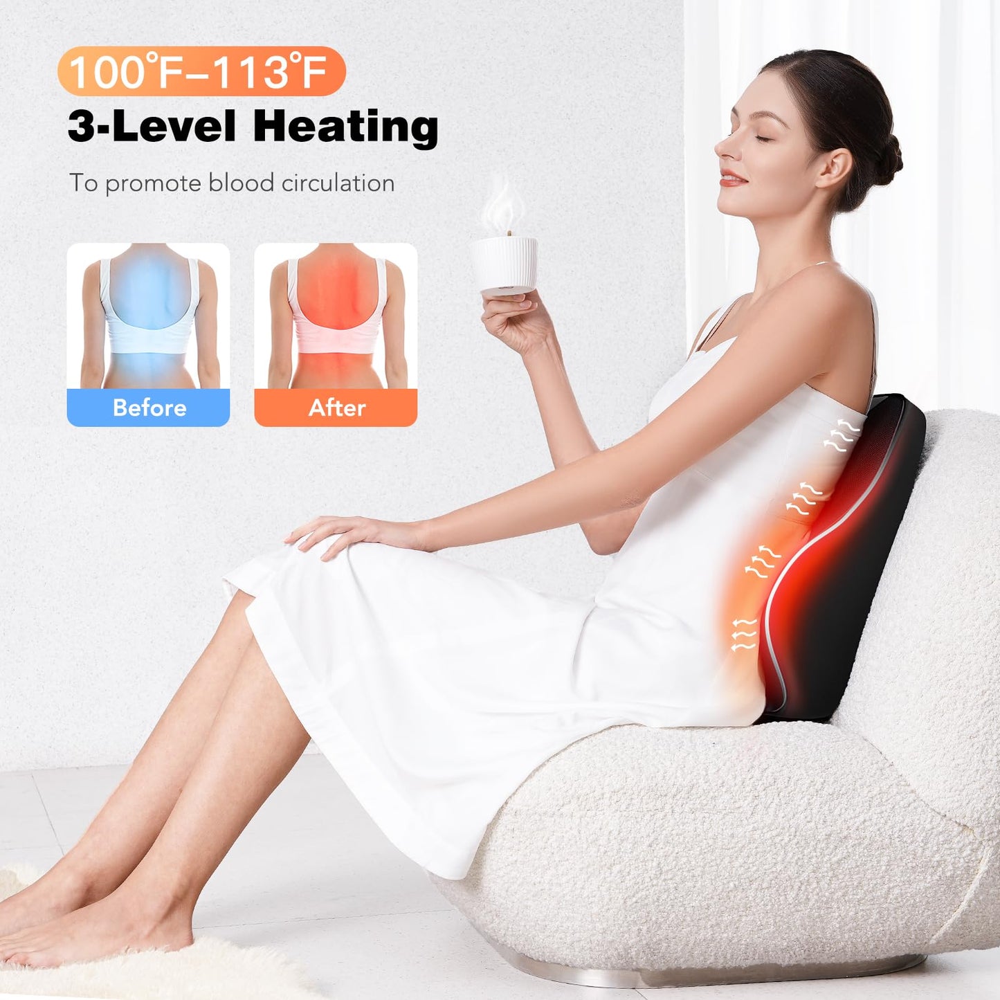 KNQZE Lumbar Support Pillow for Office Chair, Heated Back Support Pillow with Vibration, Back Massage for Pain Relief, 3 Heating Levels & 4 Motors & 3 Intensities, at Home Office Car Sofa - Black