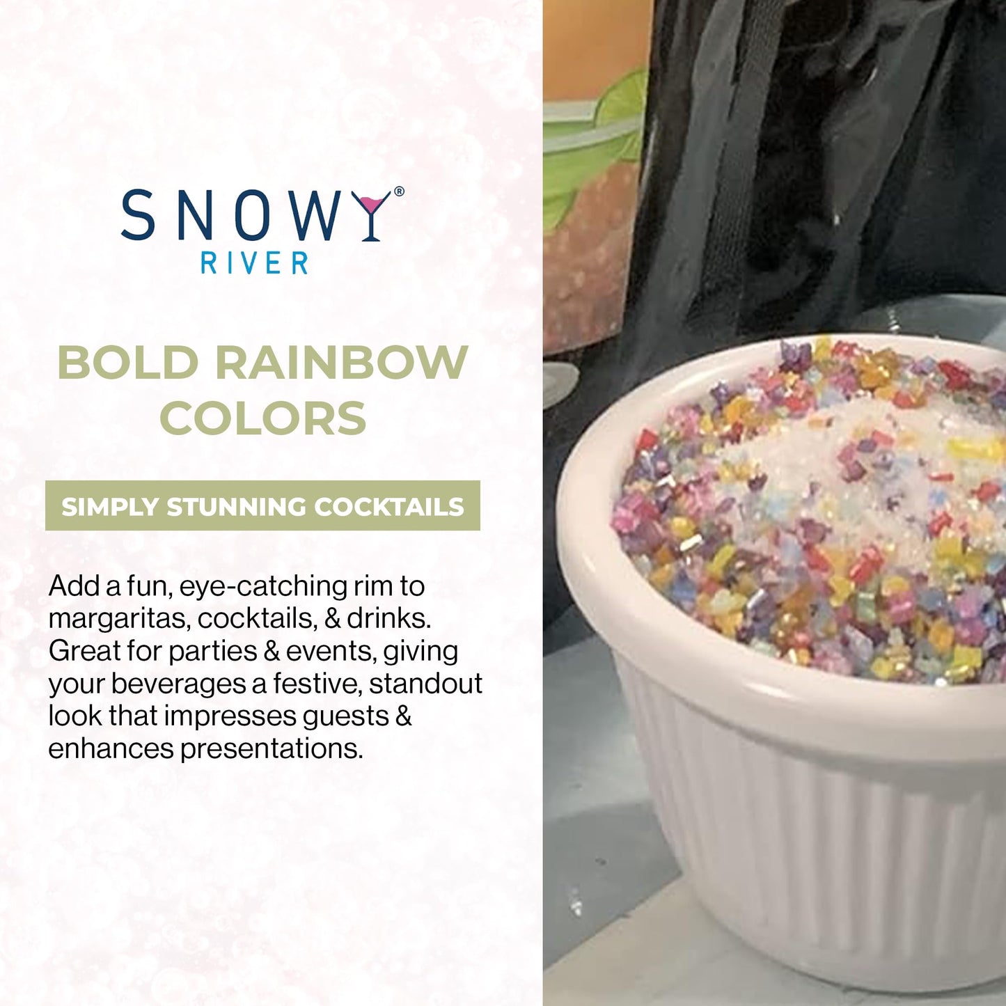 Snowy River Cocktail Salt Pride Rainbow Blend - All Natural Rimming Salt for Margaritas & Cocktails with Sweet & Savory Overtones (4oz Bag)