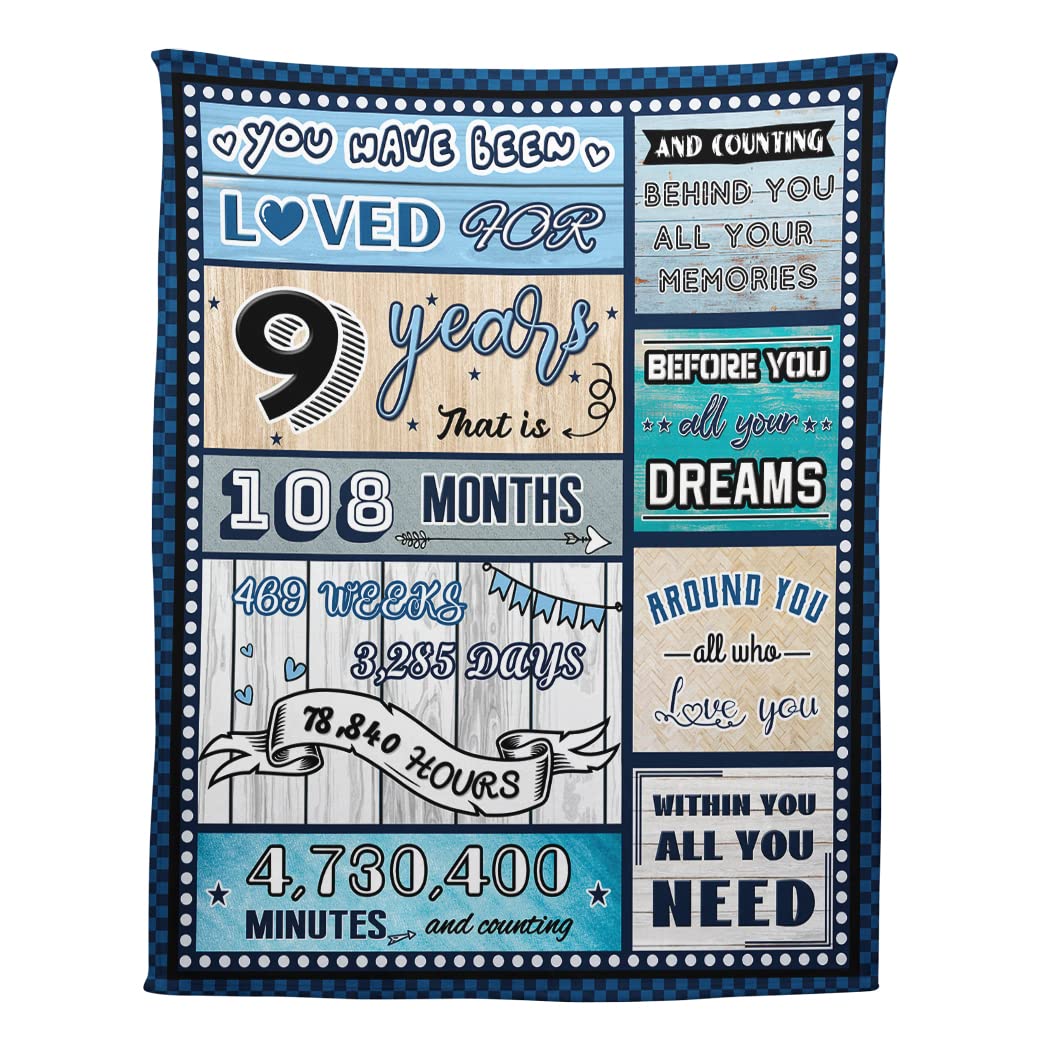 9 Year Old Boy Birthday Gift, Super Soft and Warm Happy Birthday Blanket, Digital Heartwarming Sentences Creative Design Ideal Gifts for 9th, 50"x60"