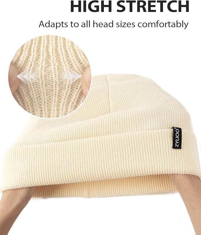 Zylioo Oversize Beanie Hats, XXL Big Size Ribbed Knit Cuffed Winter Hat for Cold Weather, Warm Skull Watch Cap
