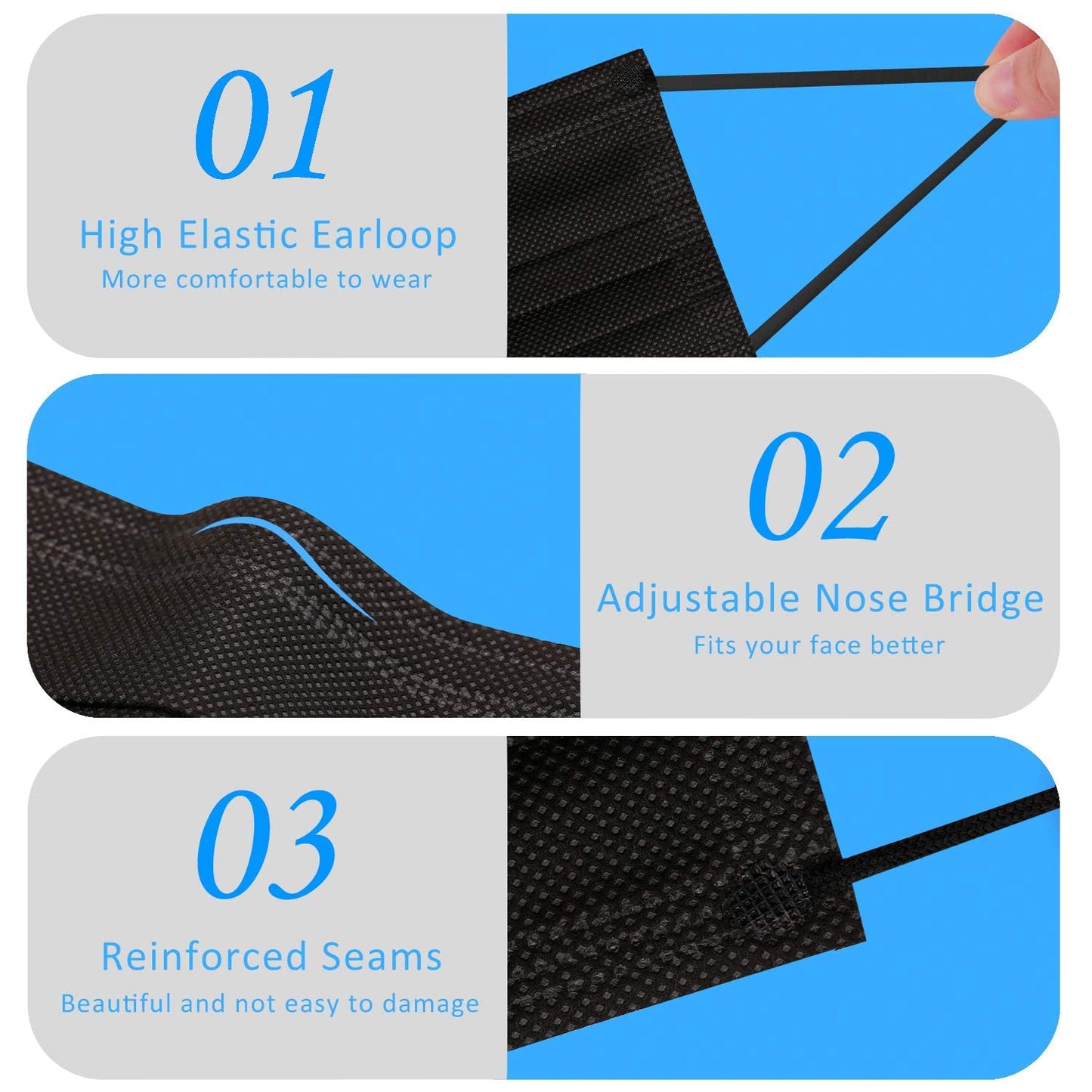 Hotodeal Disposable Face Masks, Lightweight Breathable Facial Masks for Adult, Men, Women, Indoor, Outdoor Use 50 Pcs (Black)