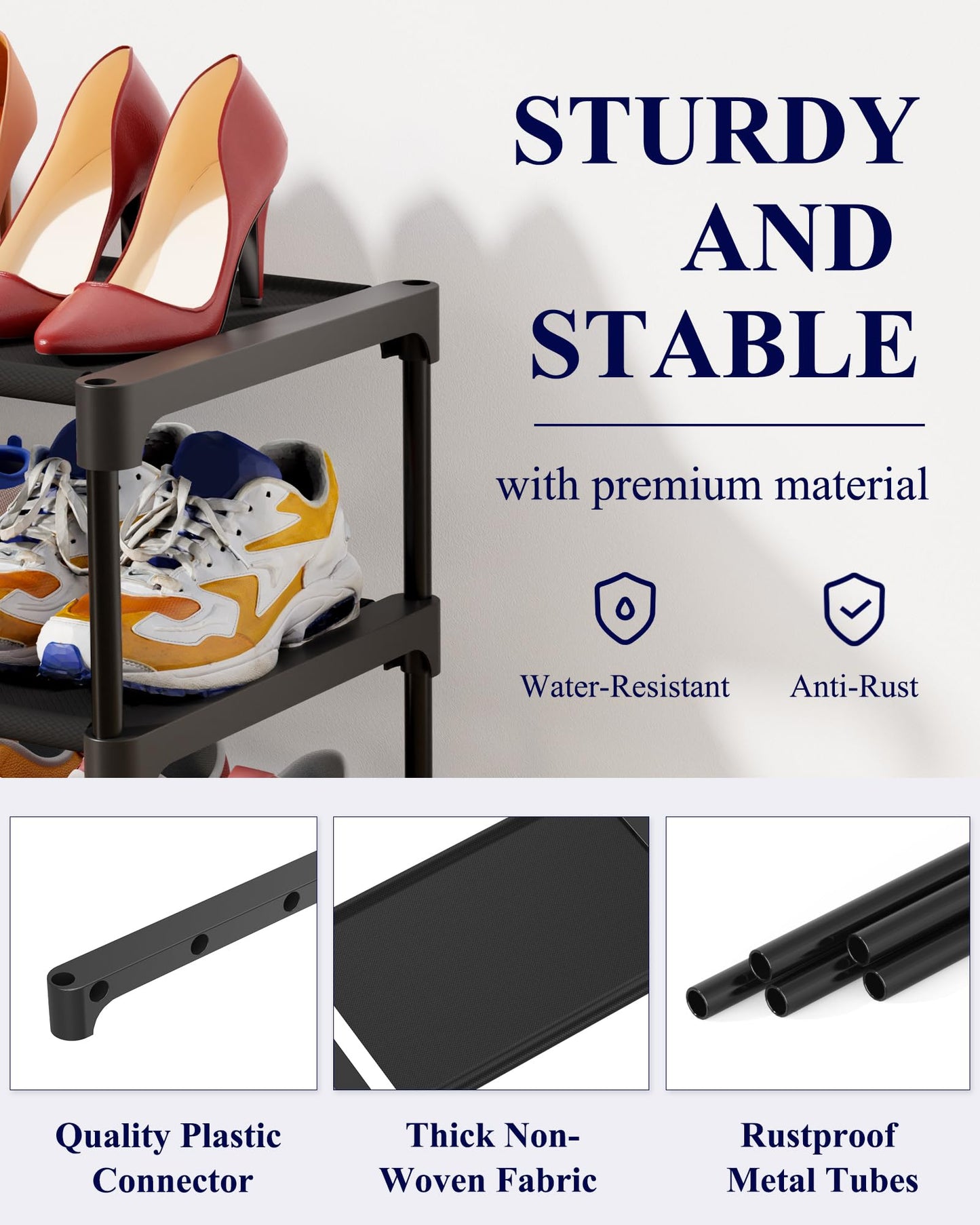 Kitsure Shoe Rack - Premium Non-Woven Shoe Rack Shelf, Shoe Organizer for Closet, Entryway, Garage & Corridor, Sturdy & Durable Long Stackable Shoe Shelves, Medium, Black