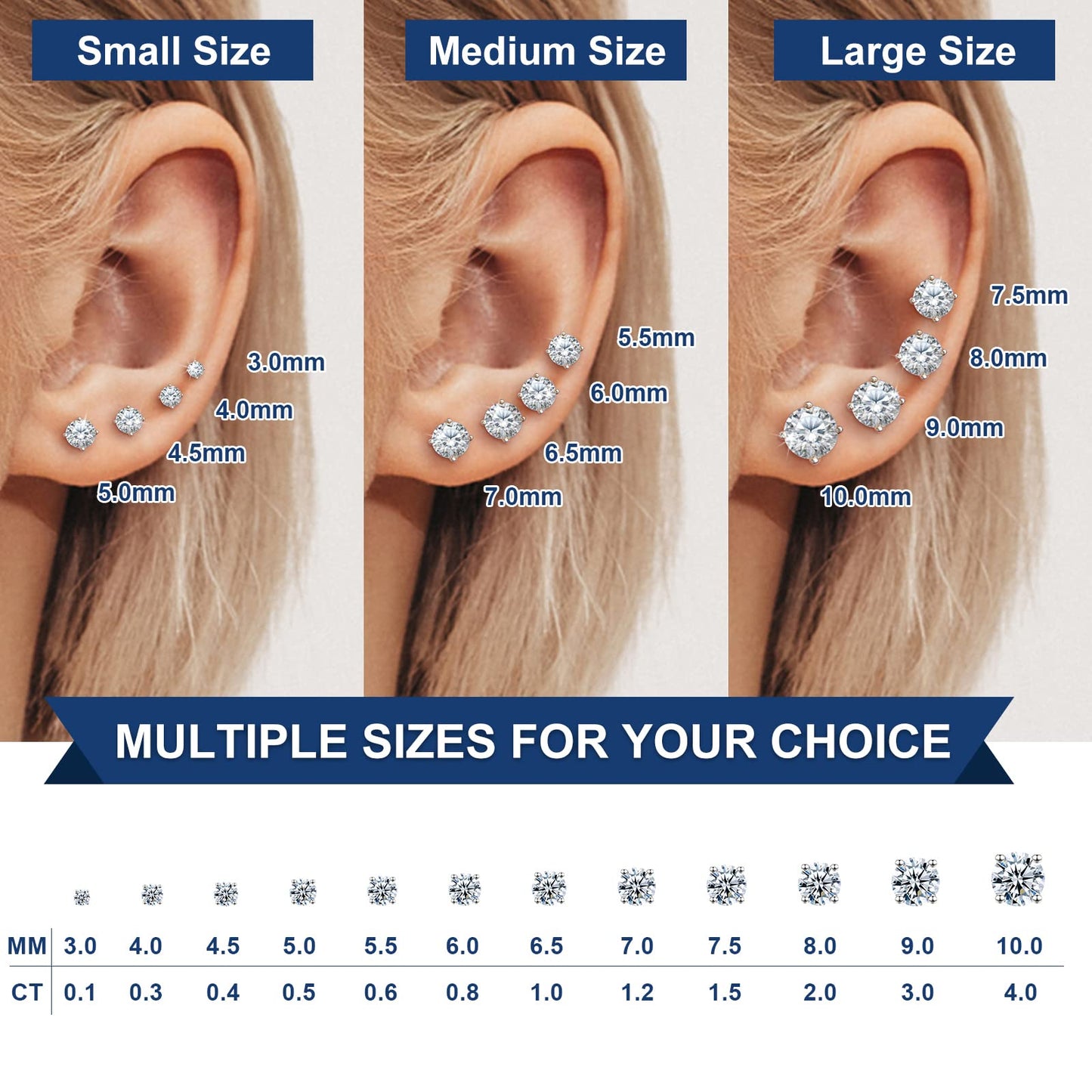 0.2-8 Carats Moissanite Stud Earrings Screw Back Diamond Stud Earrings for Women 18k White/Yellow Gold Plated S925 Sterling Silv
