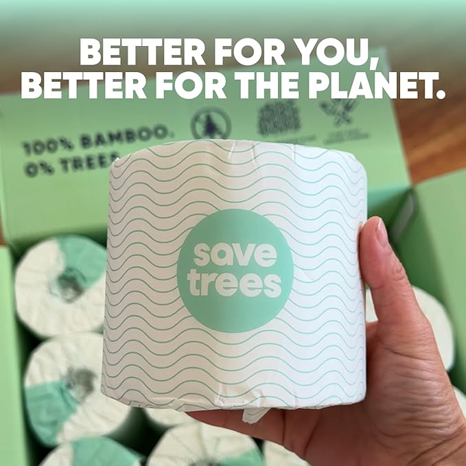 Save Trees Bamboo Toilet Paper - 12 Rolls Of Organic Toilet Paper, 3-ply, 300 Sheets Per Roll - PFAS Free, FSC Certified, Plastic Free, Vegan & Chemical Free Bamboo TP