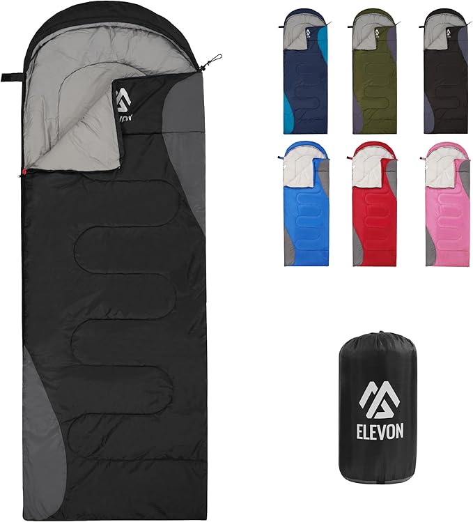 Elevon Sleeping Bag for Adults Teens Kids Cold Warm Weather, Portable Waterproof & Lightweight, Compact with Compression S...