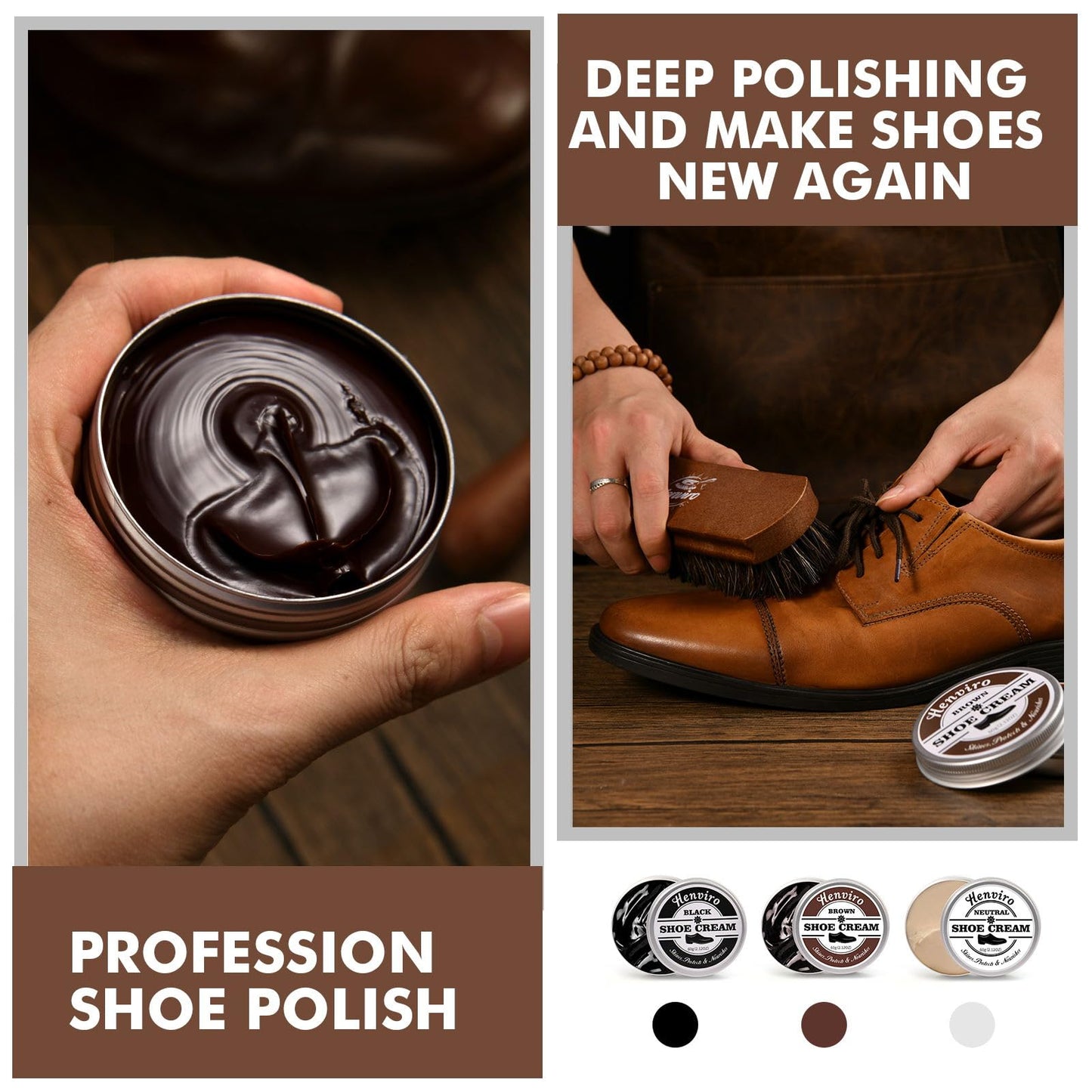 Henviro Leather Shoe Polish Kit - Birthday Gifts for Men, Dad, Shoe Shine Kit, Leather Boot Care Kit, Mens Gifts Ideas
