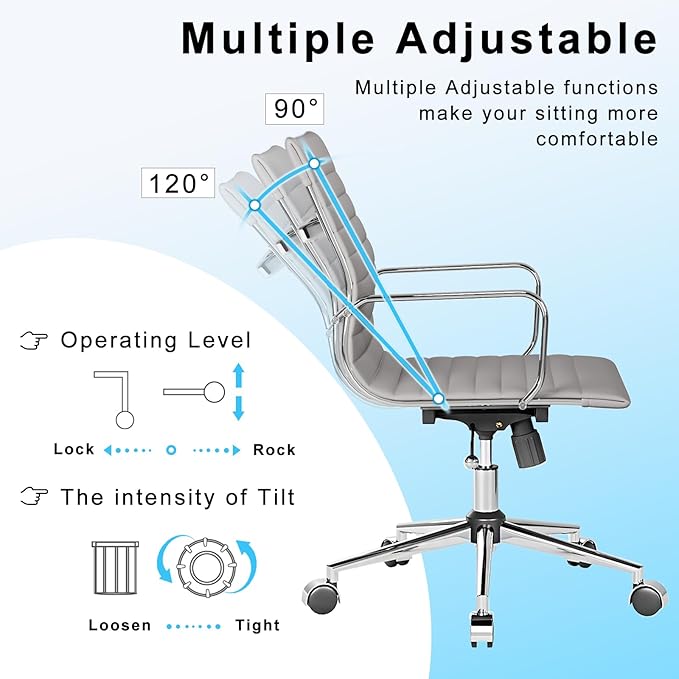 LUXMOD Office Chair Ergonomic Swivel Desk Chair with Wheels Adjustable Heavy-Computer Chair for Home and Conference Room Wide 22.83in Seat for Women and Men ，Grey