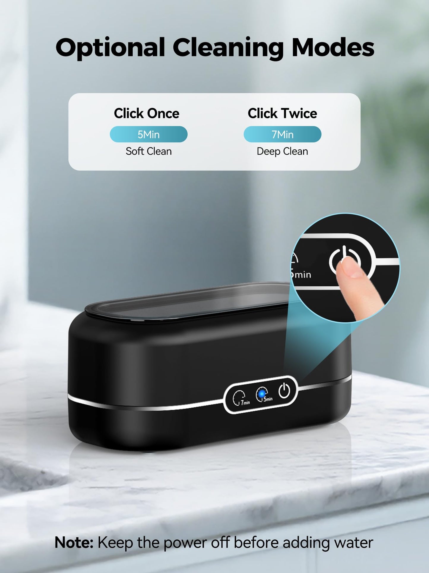Miorcols Ultrasonic Jewelry Cleaner, 48KHz Jewelry Ultrasonic Cleaner Machine for All Jewelry, Glasses, Rings, Retainers, Watch Strap, Dentures, 304 Stainless Steel 12oz Cleaning Pod - Black