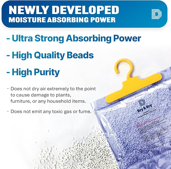 Dry & Dry Moisture Absorbers Dehumidifiers for Home, Basement, Bedroom, Small Dehumidifiers - Moisture Absorbers - Blue & White - 3 Packs (7 ounce/pack)
