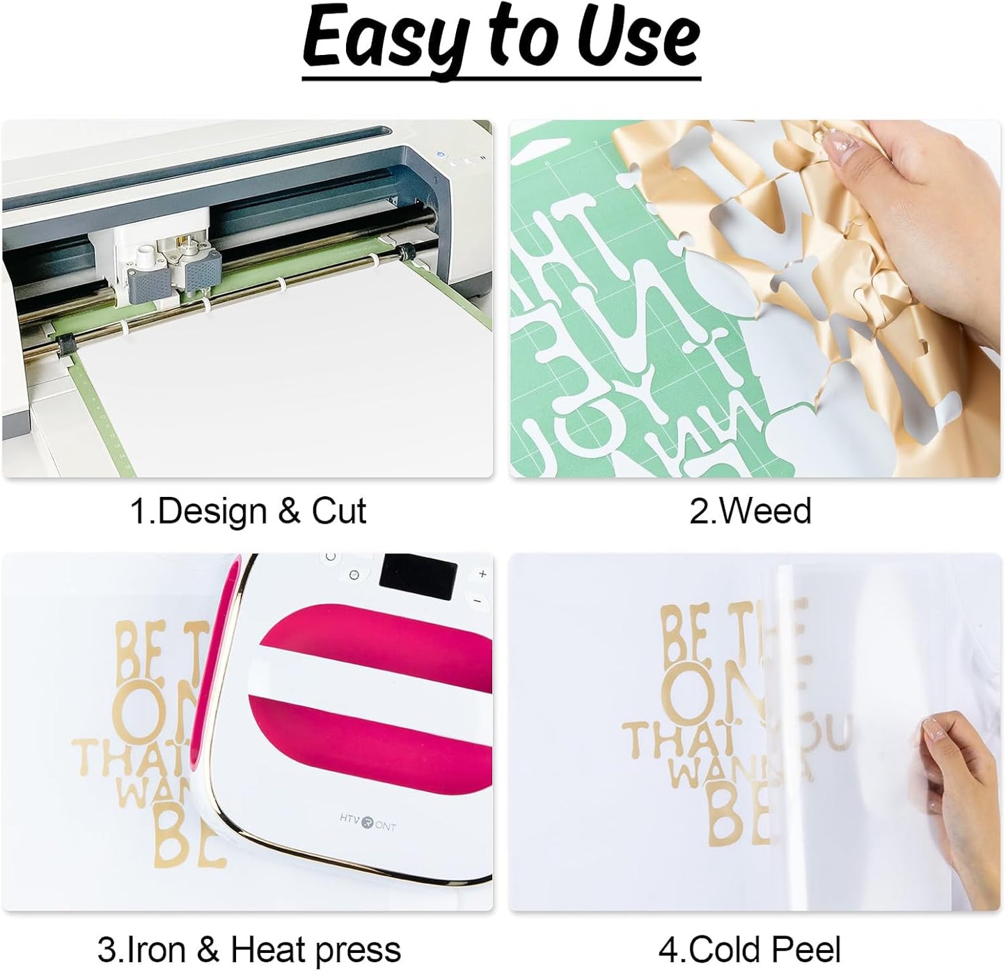 HTVRONT HTV Vinyl Rolls Heat Transfer Vinyl - 12" x 5ft Dark Dold HTV Vinyl for Shirts, Iron on Vinyl for All Cutter Machine - Easy to Cut & Weed for Heat Vinyl Design (Dark Gold)
