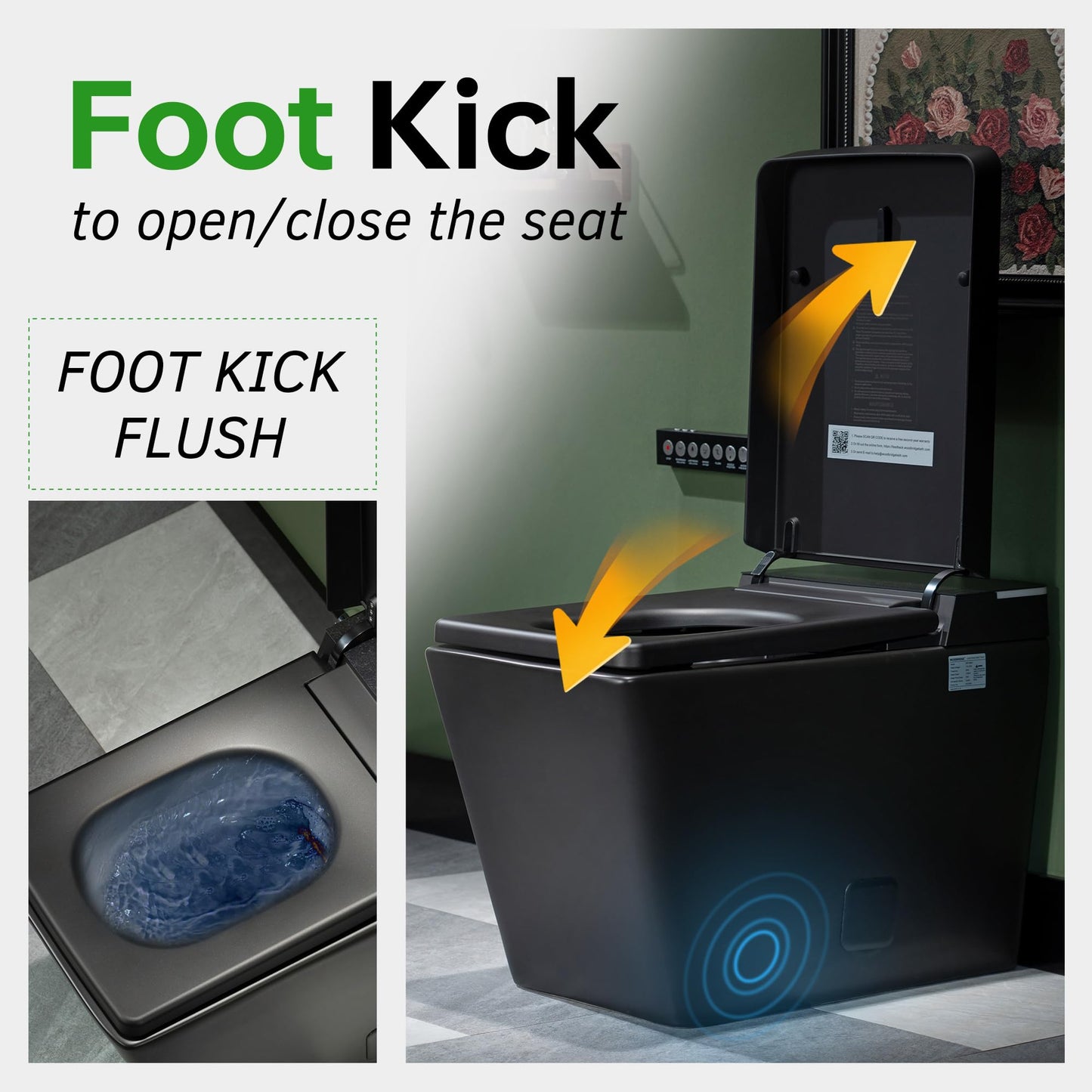WOODBRIDGE One-Piece Square Smart Toilet with Tank, Auto Open & Close, Foot Sensor, Auto Flush, Multiple Spray Modes, Heated Seat, Warm Water, Air Dryer, Matte Black