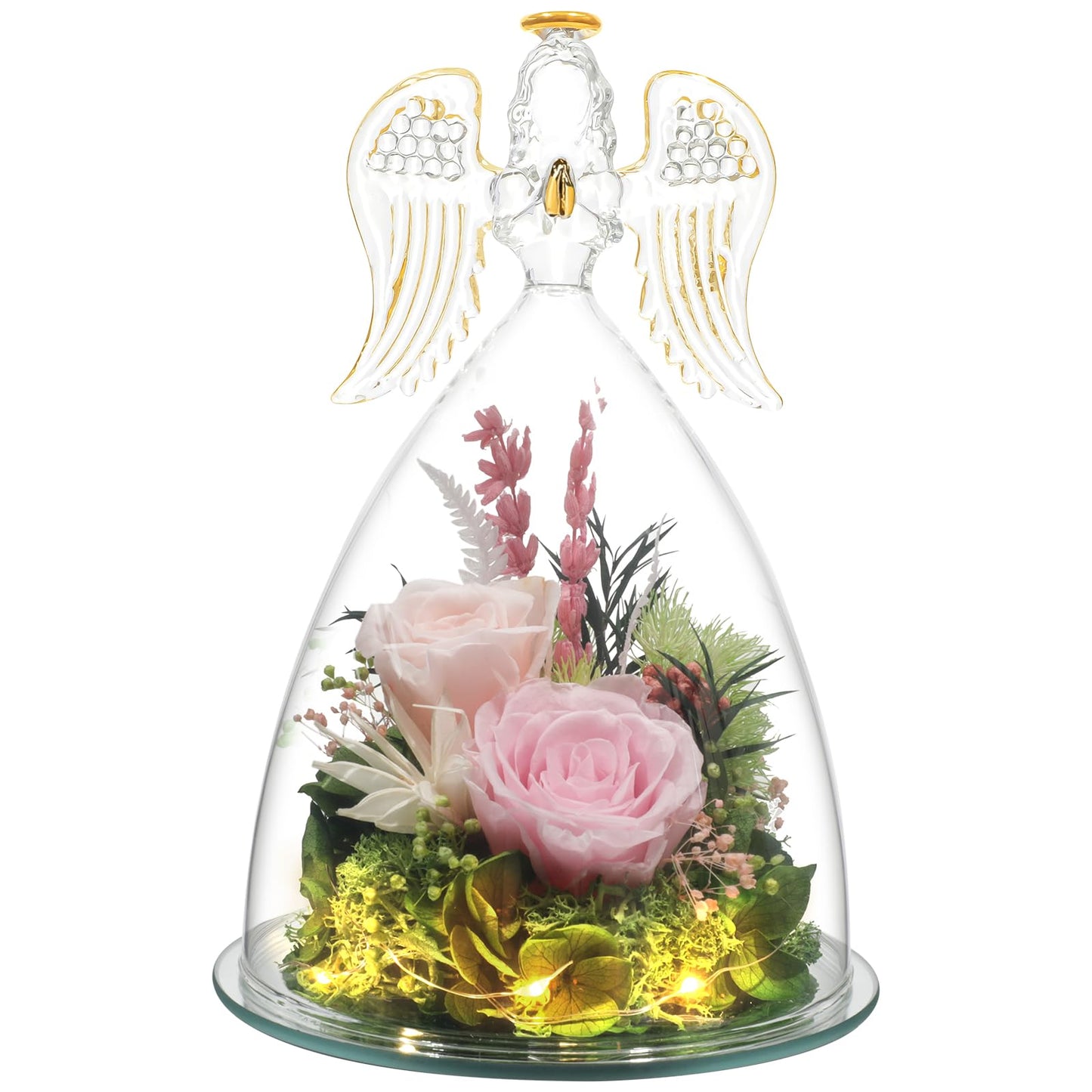 DIYROSEX Angel Roses for Women Preserved Flowers for Delivery Prime Long-Lasting Real Flowers with LED Light as Birthday for Mom Grandma Wife Mother Friend (Light Pink)