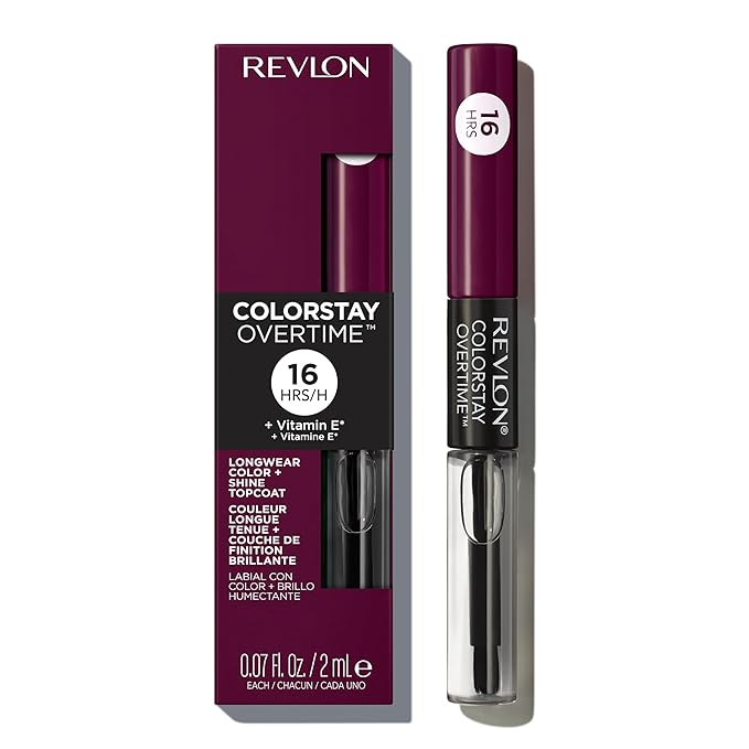 Revlon Liquid Lipstick with Clear Lip Gloss, ColorStay Overtime Lipcolor, Stocking Stuffer for Women, 500 Limitless Black Cherry, 0.07 fl oz