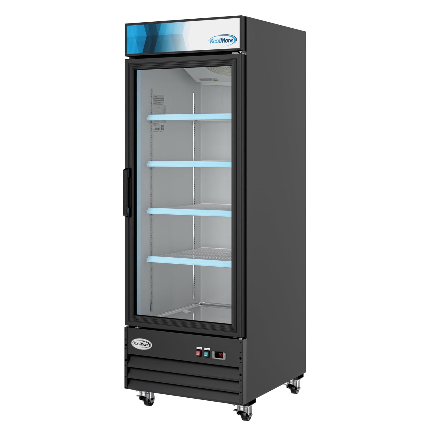 KoolMore MDR-1GD-23C Commercial Glass 1 Door Display Refrigerator Merchandiser - Upright Beverage Cooler with LED Lighting - 23 Cu. Ft., Black