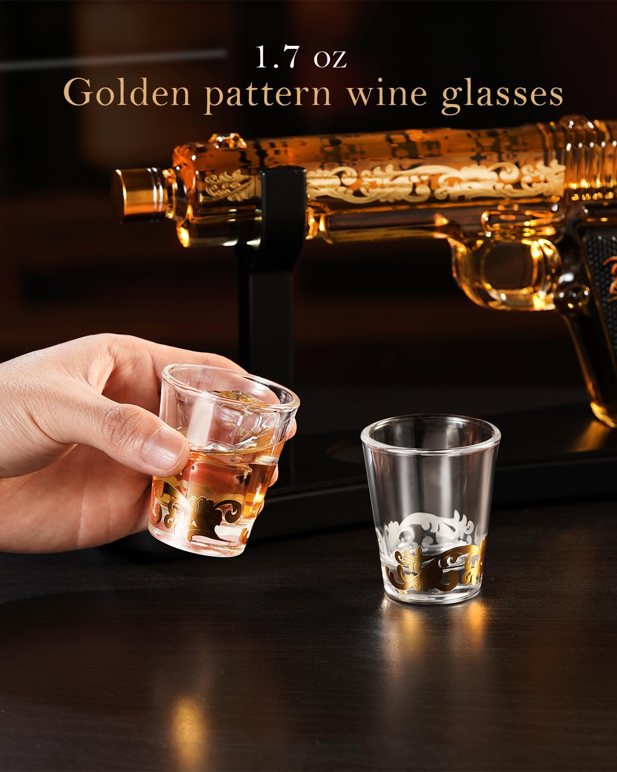 Handcrafted Gun Whiskey Decanter Set -Luxury Lead-Free Glass, Unique Non-Alcoholic Gift for Men, Husbands &Bourbon Lovers, Man Cave & Home Bar Decor with 2 Glasses by VYLPM