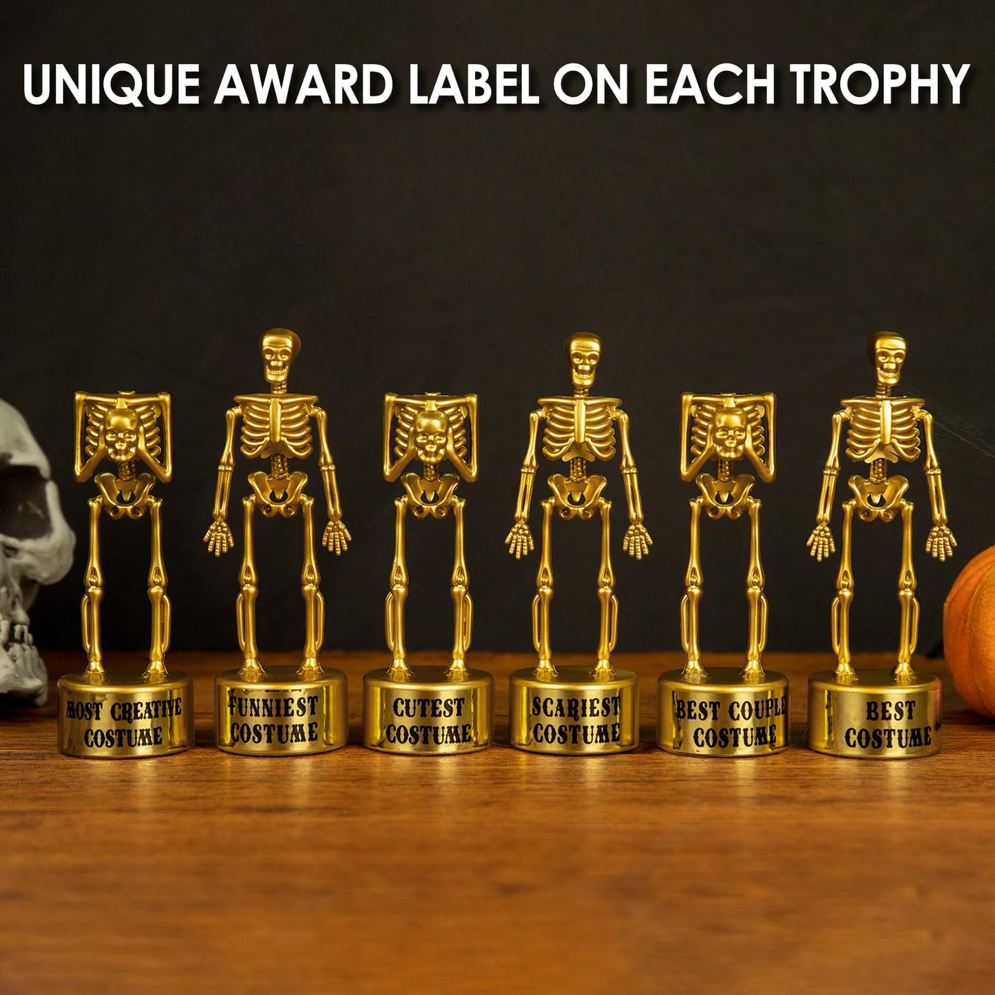 ORIENTAL CHERRY Halloween Party Supplies - Golden Best Costume Skeleton Trophies for Kids Adults Contest Awards Prizes - 4 Pack