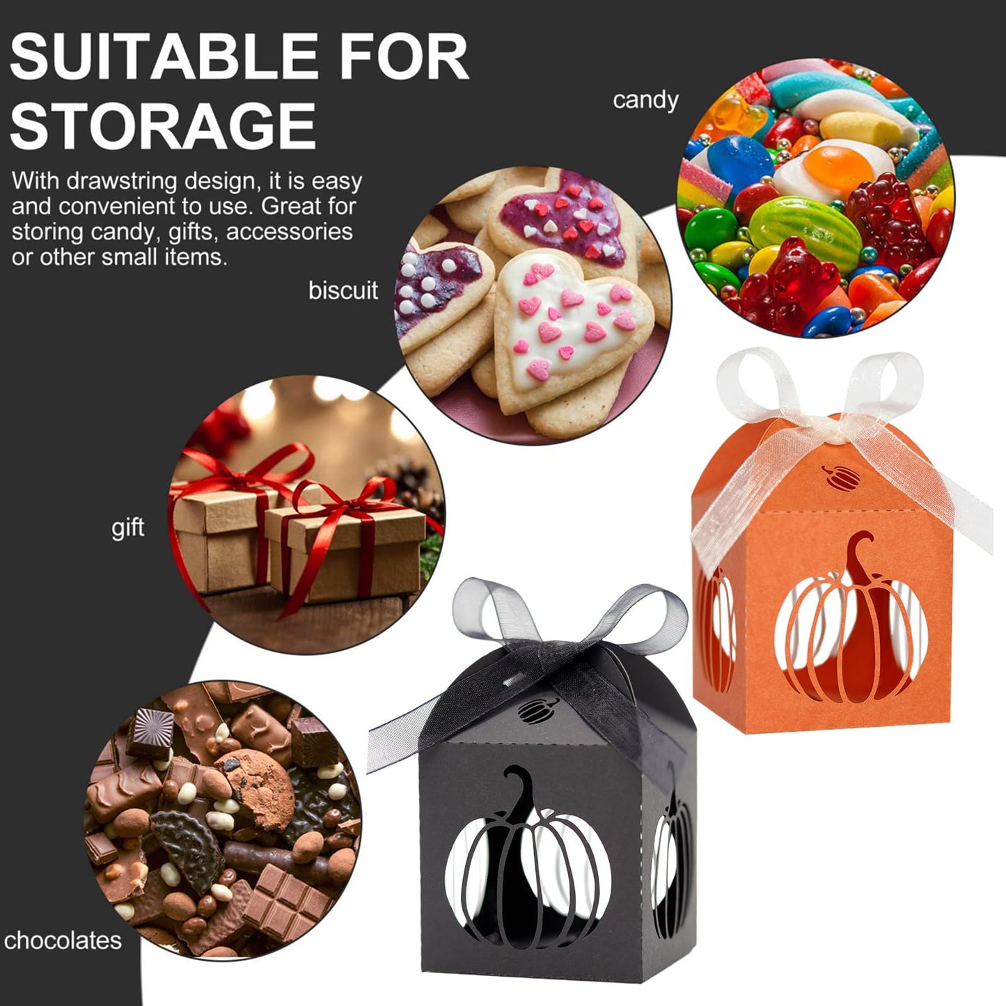 Ncozwo 20 Pcs Halloween Party Treat Boxes Pumpkin Candy Cookies Gift Box Hollowed-out Pumpkin Favor Boxes Hollow Die-Cut Cardboard Chocolate Container for Party Supplies Decorations (Black, Orange)