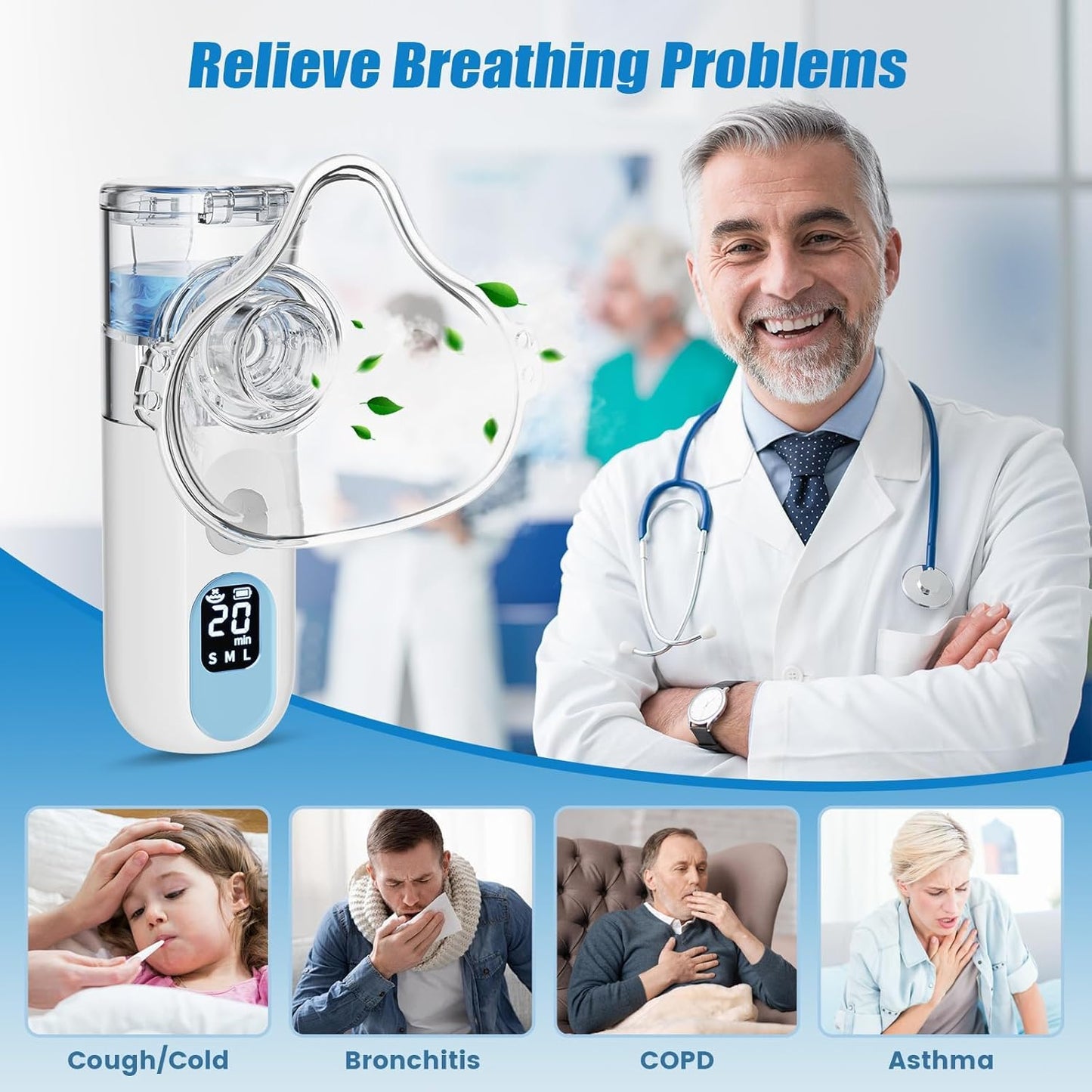 Regulation Name: Nebulizer Rechargeable Nebulizer with Self-Clean Mode, Digital Display and Adjustable Mist, Ultra-Quiet Portable Mesh Nebulizer Efficient for Home Travel Use