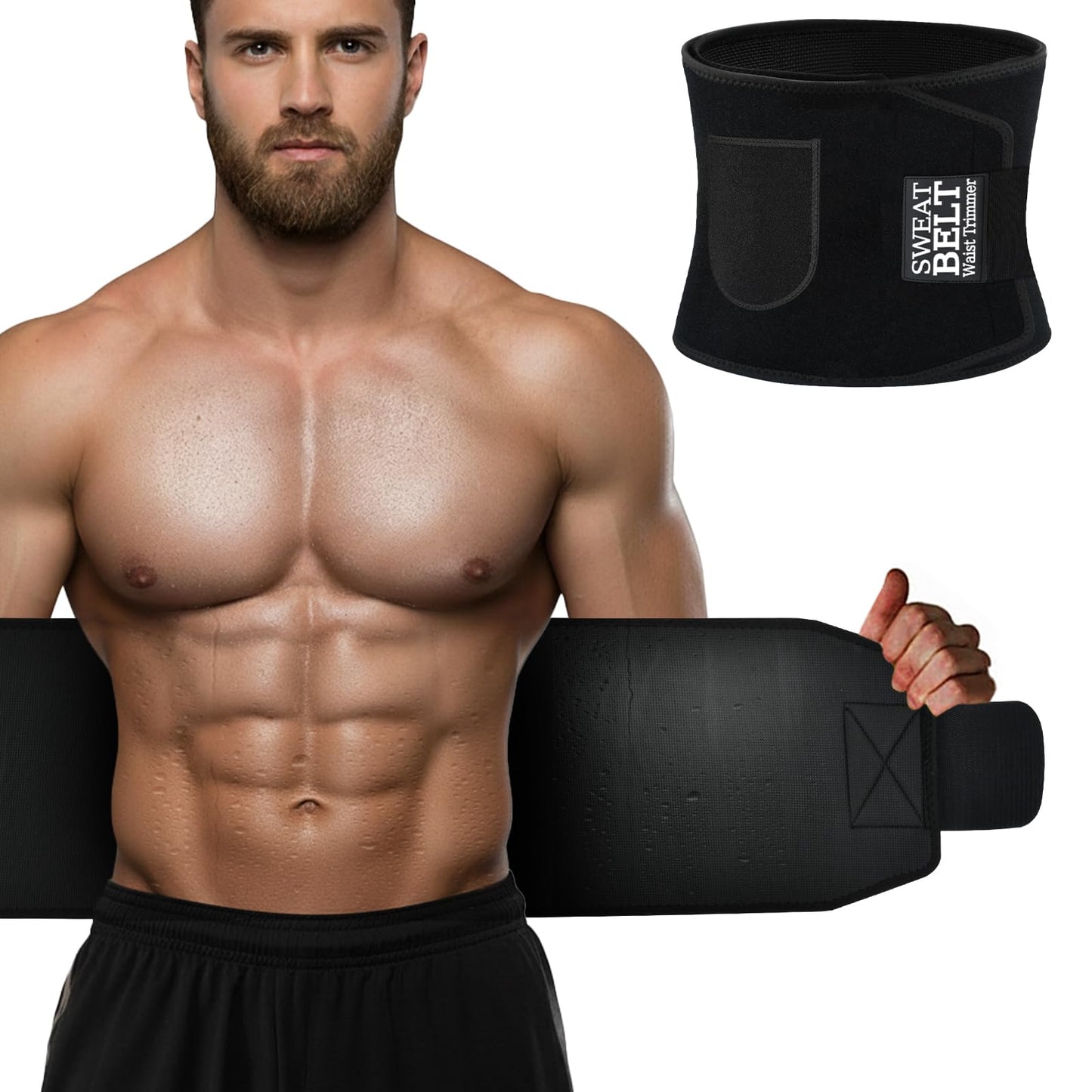 AMZBOSS Waist Trainer for Women & Men, Waist Sweat Band, Belly Band Sweat Belt, Stomach Wrap, Body Shaper Belt with Pocket (Black, X-Large)