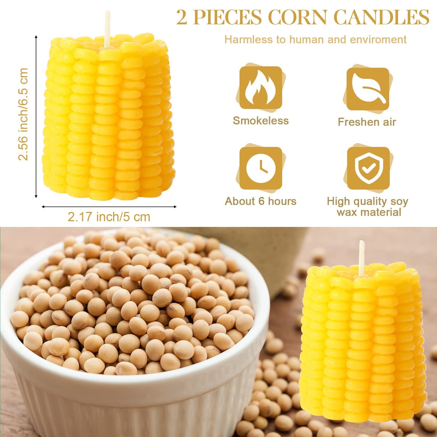 Coume 2 Pieces Corn Candle Decorations Corn Themed Party Decorations for Birthday Party Home Table Office, Bluebell Fragrance