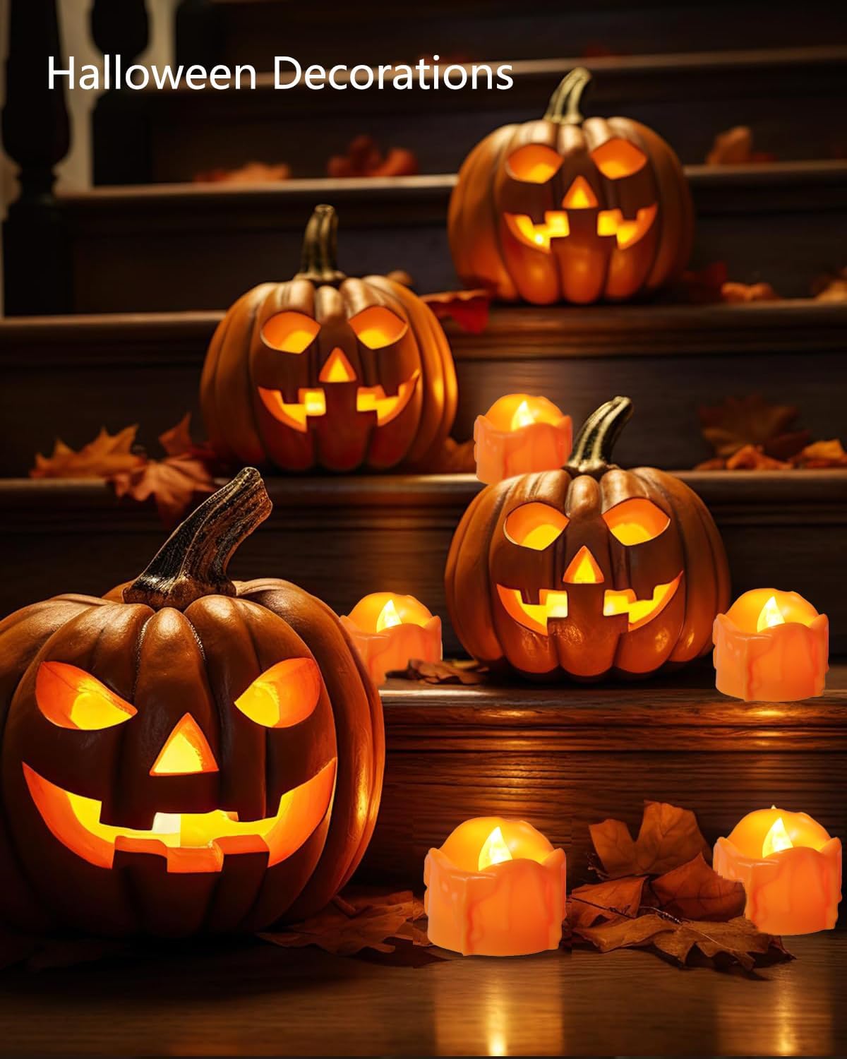 ONEIHOMM Halloween Orange Timer Tealights, Flameless Flickering Melting Candles Battery Operated, Fall Tea Lights for Gothic Wedding Home Decor (12PCS)