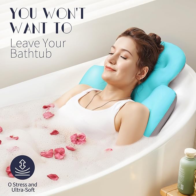 Full Body Bath Pillow for Bathtub, Thick Bathtub Cushion with Laundry Bag, Luxury Tub Pillow for Bath for Headrest Neck and Back Support Ocean Blue 56" x 16"