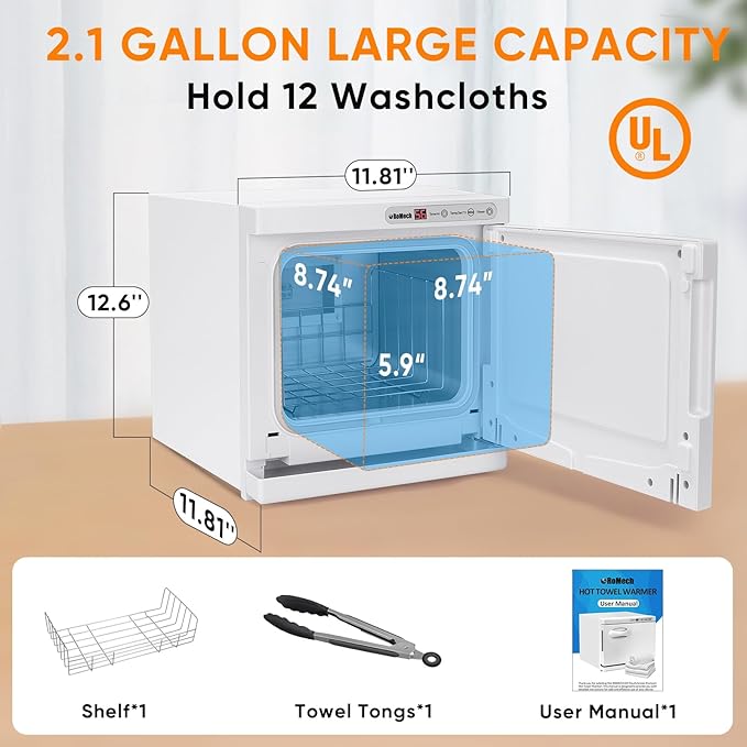 ROMECH 8L Hot Towel Warmer Cabinet, Professional Towel Heater with LED Temperature Display Setting, Towel Warmers for Spa Massage Salon Home (White, 8L)