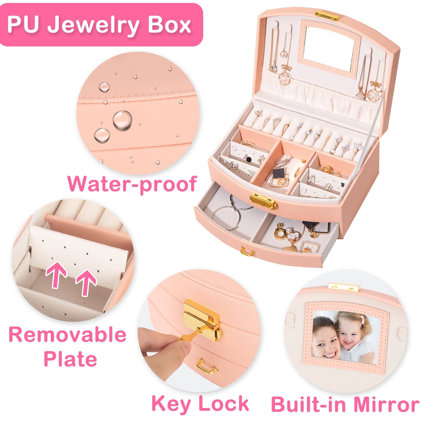 ONECOCOA Hair Accessories Set for Girls: Jewelry Box, Hair Clips, Barrettes, Ties, Bows - Teen Girl Gift for Ages 4-12 (Pink)