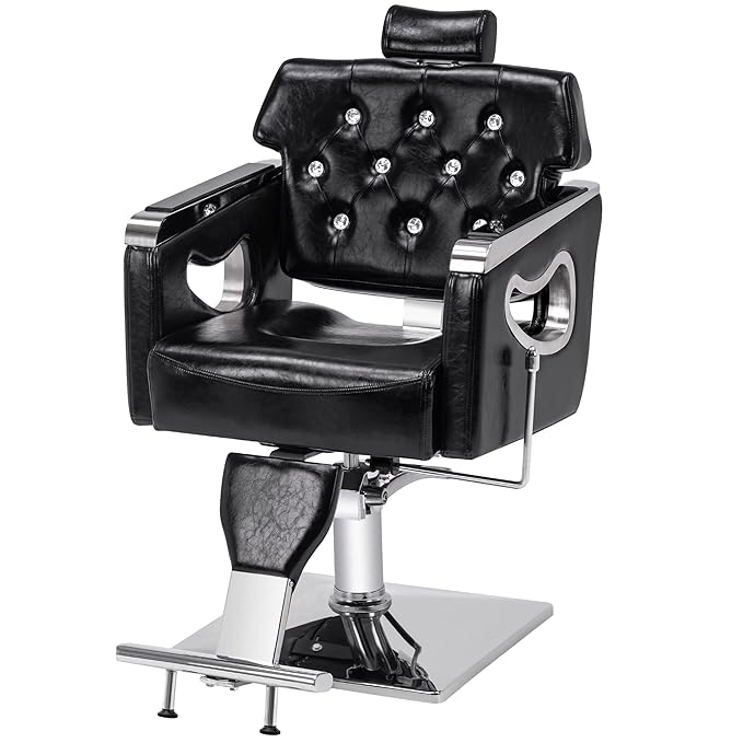 BarberPub Barber Chair Reclining Salon Chair for Hair Stylist, Antique Hair Spa Salon Styling Beauty Equipment 8132 (Black)