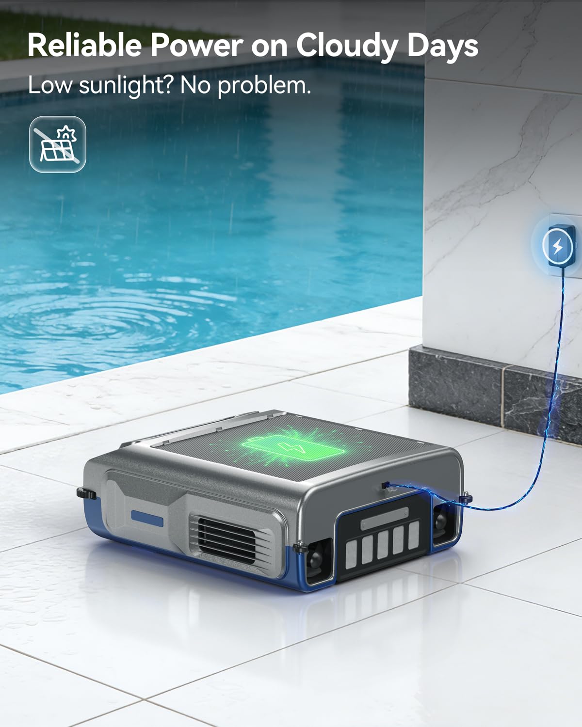 Poofata 2026 New V1T Solar Pool Skimmer, Robotic Pool Surface Skimmer Cleaner with App Control, 7L Large Basket 24/7 Cleaning Smart Obstacle Avoidance Dual Charging Options Ideal for Above Ground Pool