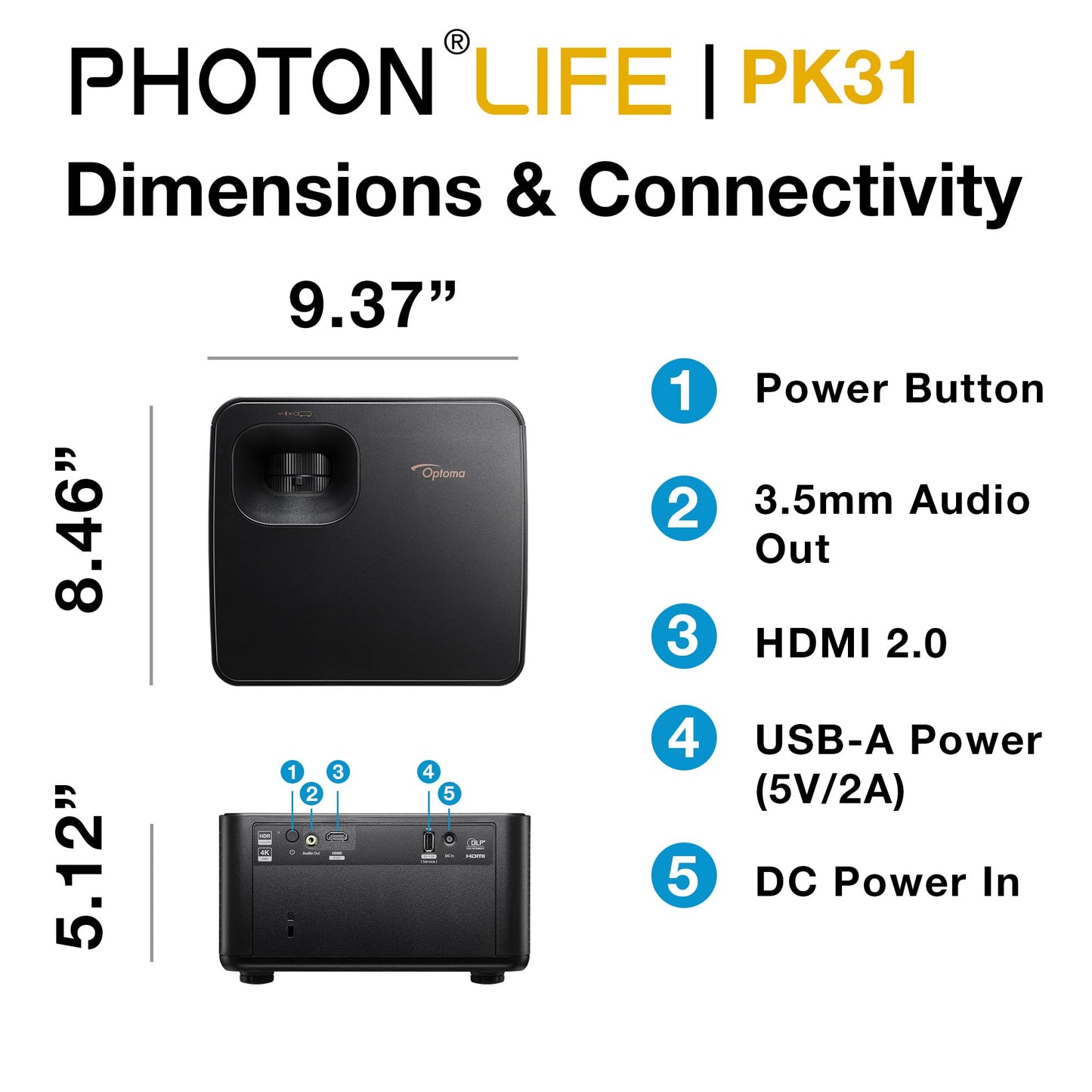 Optoma Photon Life PK31 4K LED Portable Home Entertainment & Gaming Projector