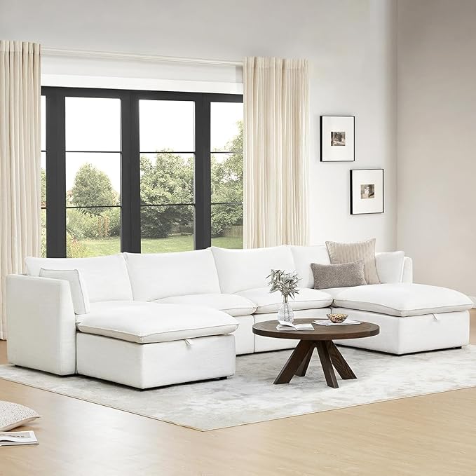 CHITA Luxury Oversized 148" U-Shaped Sectional Sofa Couch, Premium Down Filled Cloud Modular Sectional with Storage Ottoman, FSC Certified, 6 Seat for Living Room, Cream
