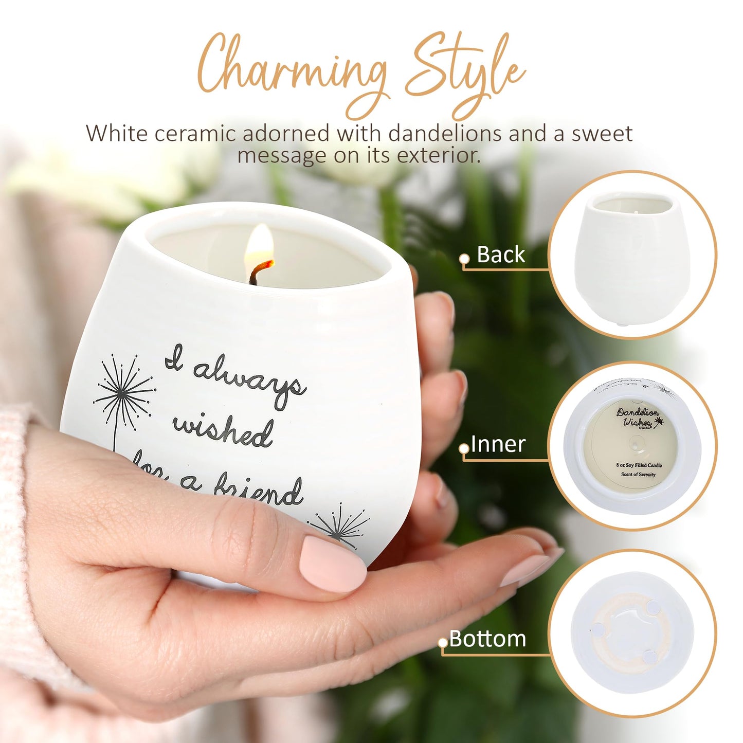 Pavilion - 8 Oz Candle Holder - White Ceramic Candle Jar with 100% Soy Wax Candle Cotton Scent "I Always Wished For A Friend Like You" Ideal Gift for a Friend - Printed Text, Love Theme & Oval Shape