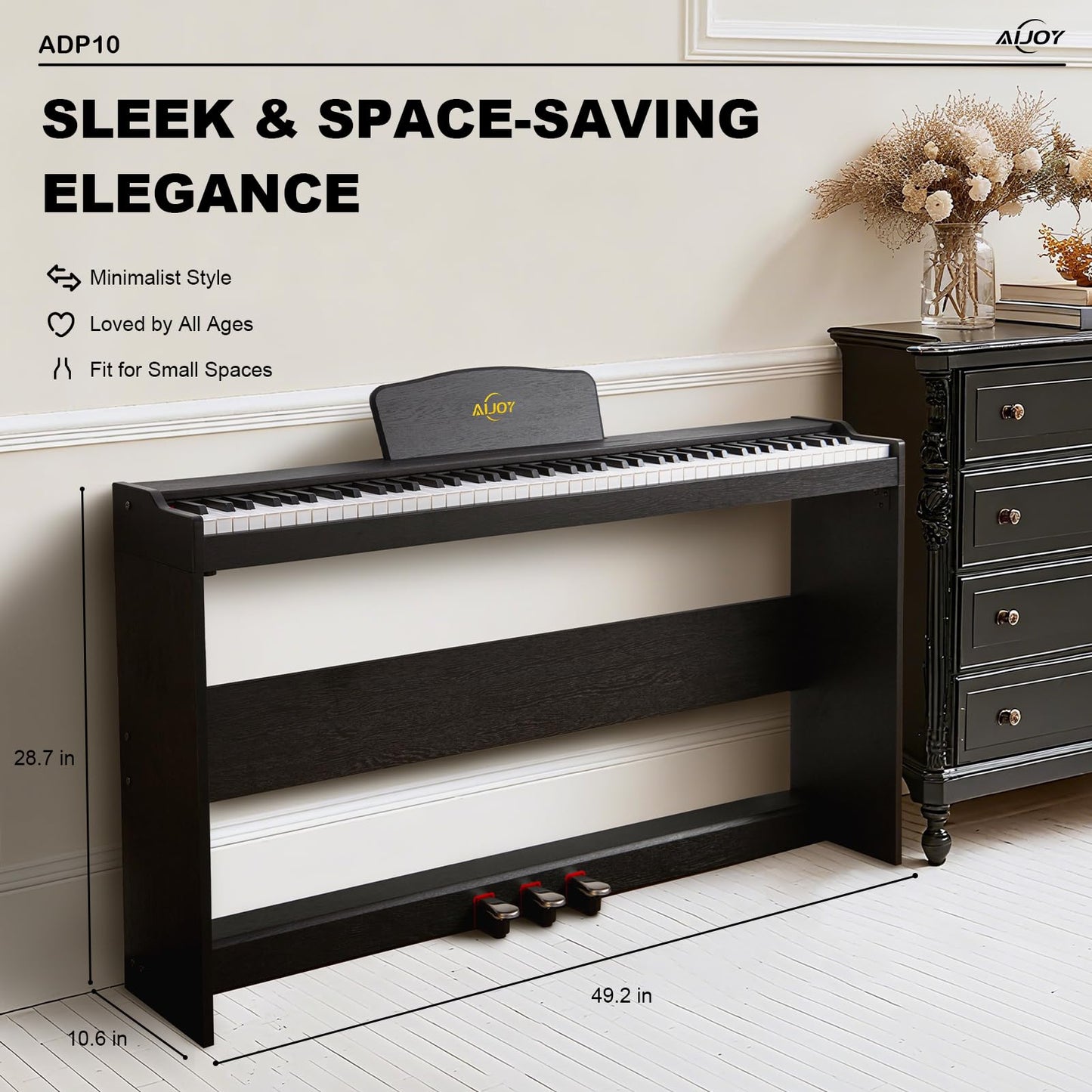 AiJoy 88 Key Digital Piano with Semi-Weighted Keys, Electric Piano Keyboard for Beginners, Dual Speakers & Triple Pedal, Support MIDI USB, Compact & Elegant Design, Birthday Gift ADP10