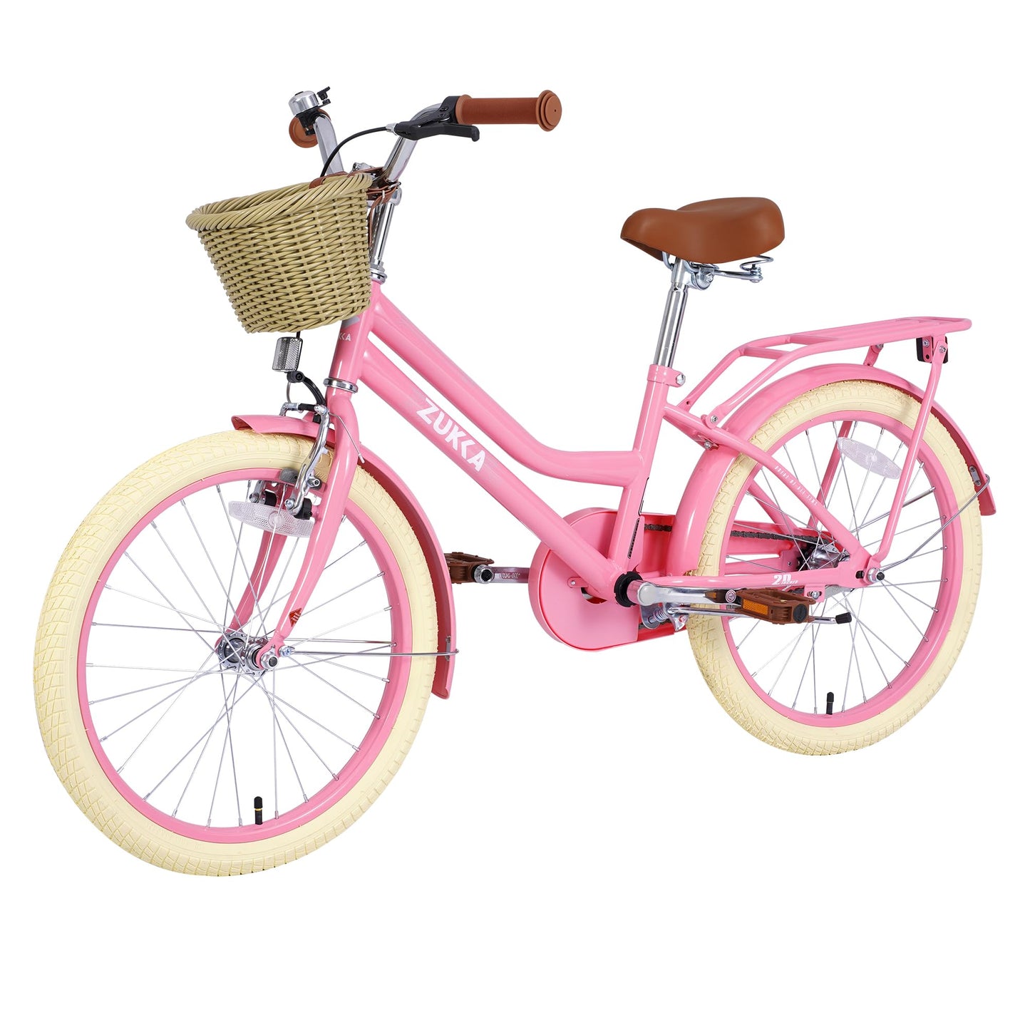 BALINGE 20" Inch Girls Cruiser Bike Single-Speed Hybrid City Bicycle for Youth Over 7 Years Old with Wicker Basket & Rear Rack，Kids Cycle Bikes，Lightweight, Hand Brake&Pedal Brake，Light Pink