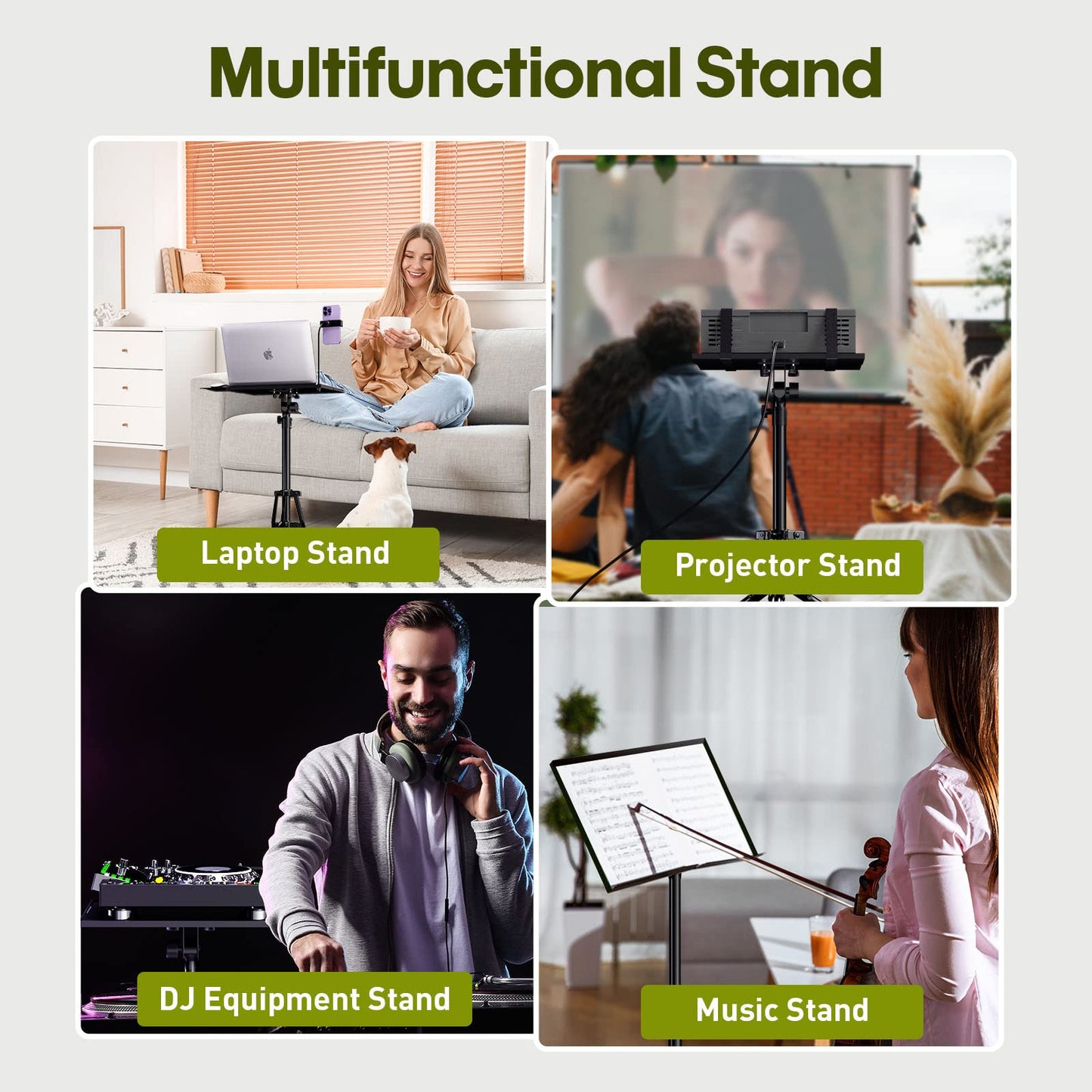 Projector Stand Tripod Adjustable Height 20 to 60 Inch, Portable Laptop Tripod with Gooseneck Phone Holder ＆ Mouse Tray, Projector Stand Outdoor Laptop Floor Stand for Podium,Studio, DJ Racks