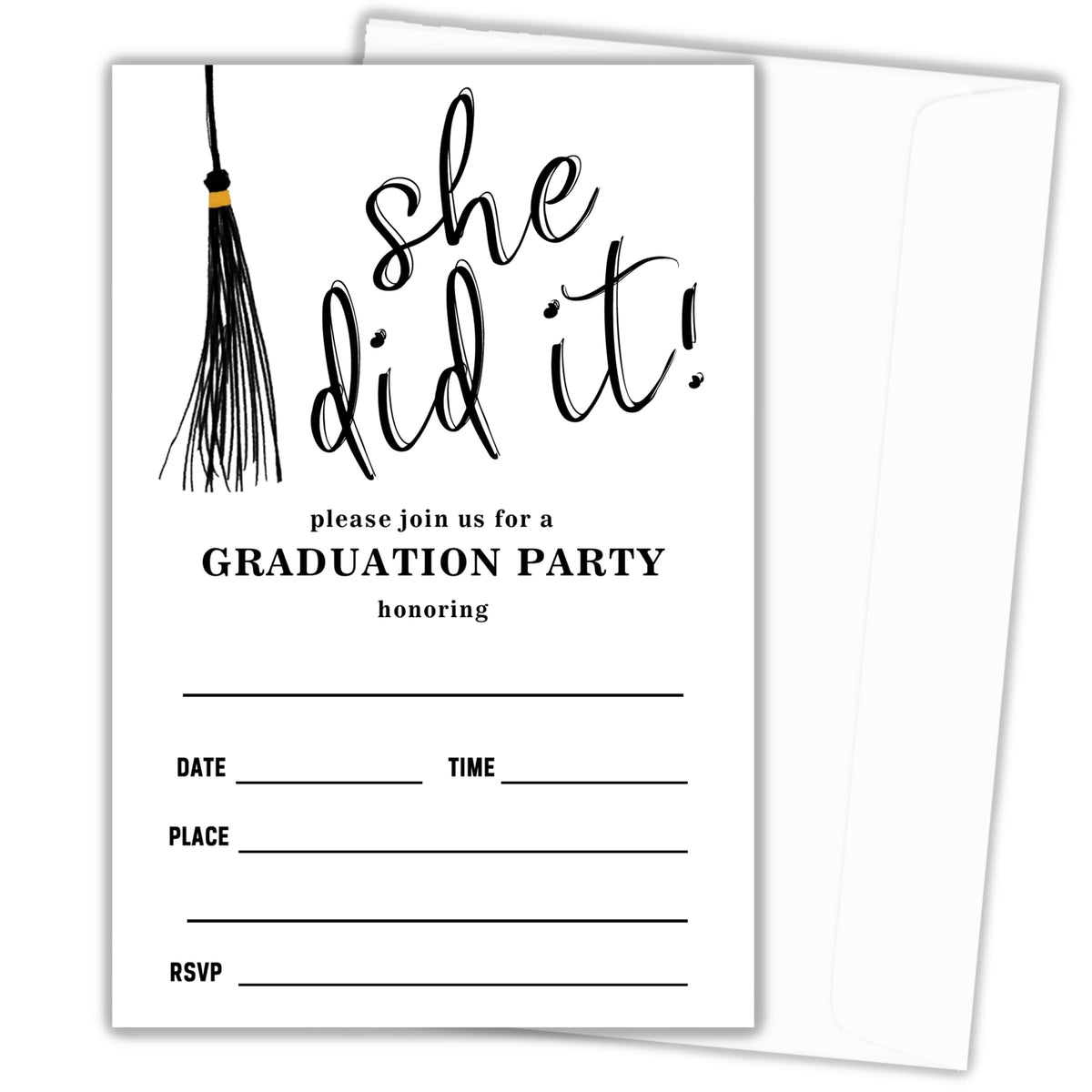 heiyihe 20 Graduation Invitations She Did It Grad Party invitation Grad Celebration for Girls 4x6 Inches Graduation Invitation with Envelopes Party Favor Supplies-A09