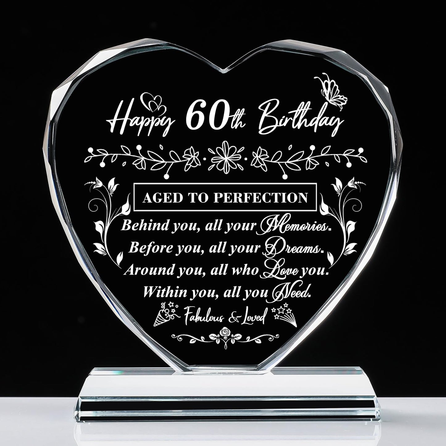 QIANRUNA 60th Birthday Gifts for Women Men, Laser Crystal Heart 60th Birthday Decorations Ideas, Happy Birthday Gifts for 60 Year Old Men Women Husband Wife Mom Dad Friend