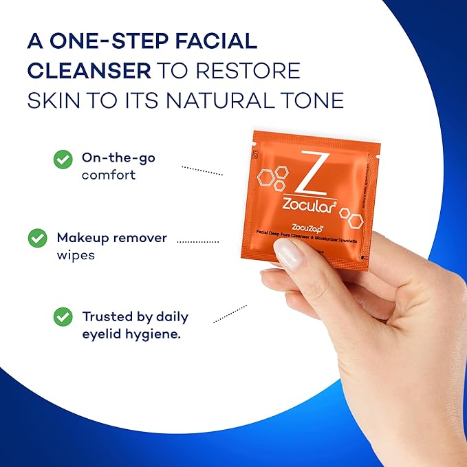 Zocular ZocuZap Face Wipes – Moisturizing Face Cleansing Wipes for Makeup Removal & Gentle Exfoliation with Natural Okra Complex – 15 Count