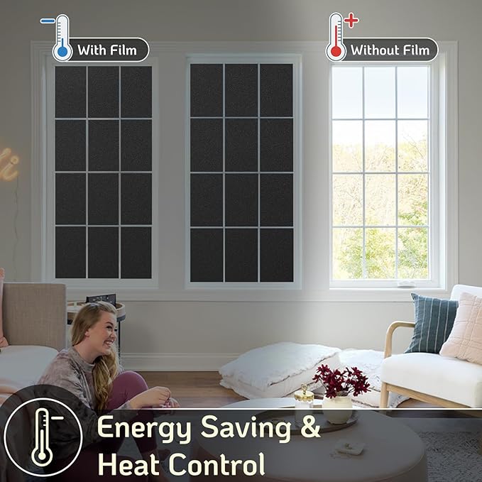 LUTE Blackout Window Film, Sun Light Blocking Frosted Privacy Cling for Glass, Darkening Window Tint for Day Sleep Black Out Shades, UV Blocking Static Cling Blackout Cover, 35.4" x 118.1"