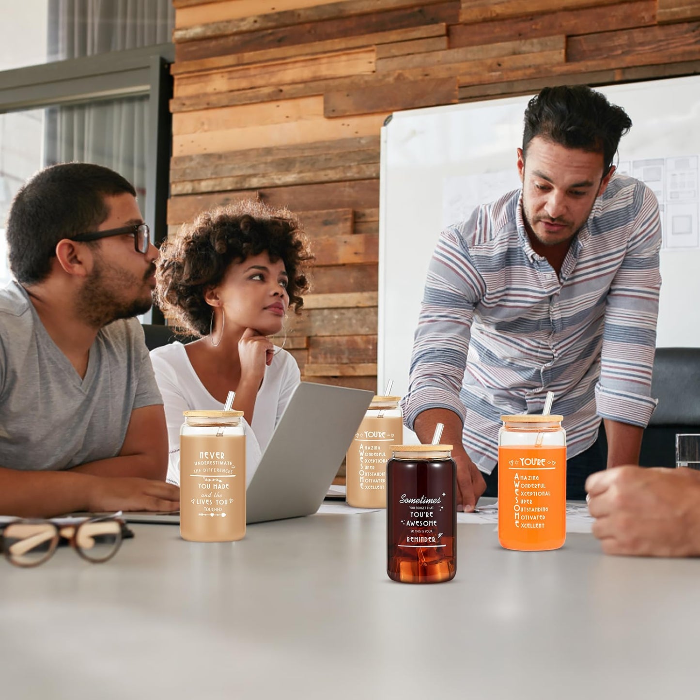 OLSUNOR 12 Set Employee Appreciation Gifts Bulk, Personalized Inspirational Thank You Gifts for Christmas Staff Coworker 16 oz Can Shaped Beer Glass Cups, Gift Box and Card for Team Women Men Nurse