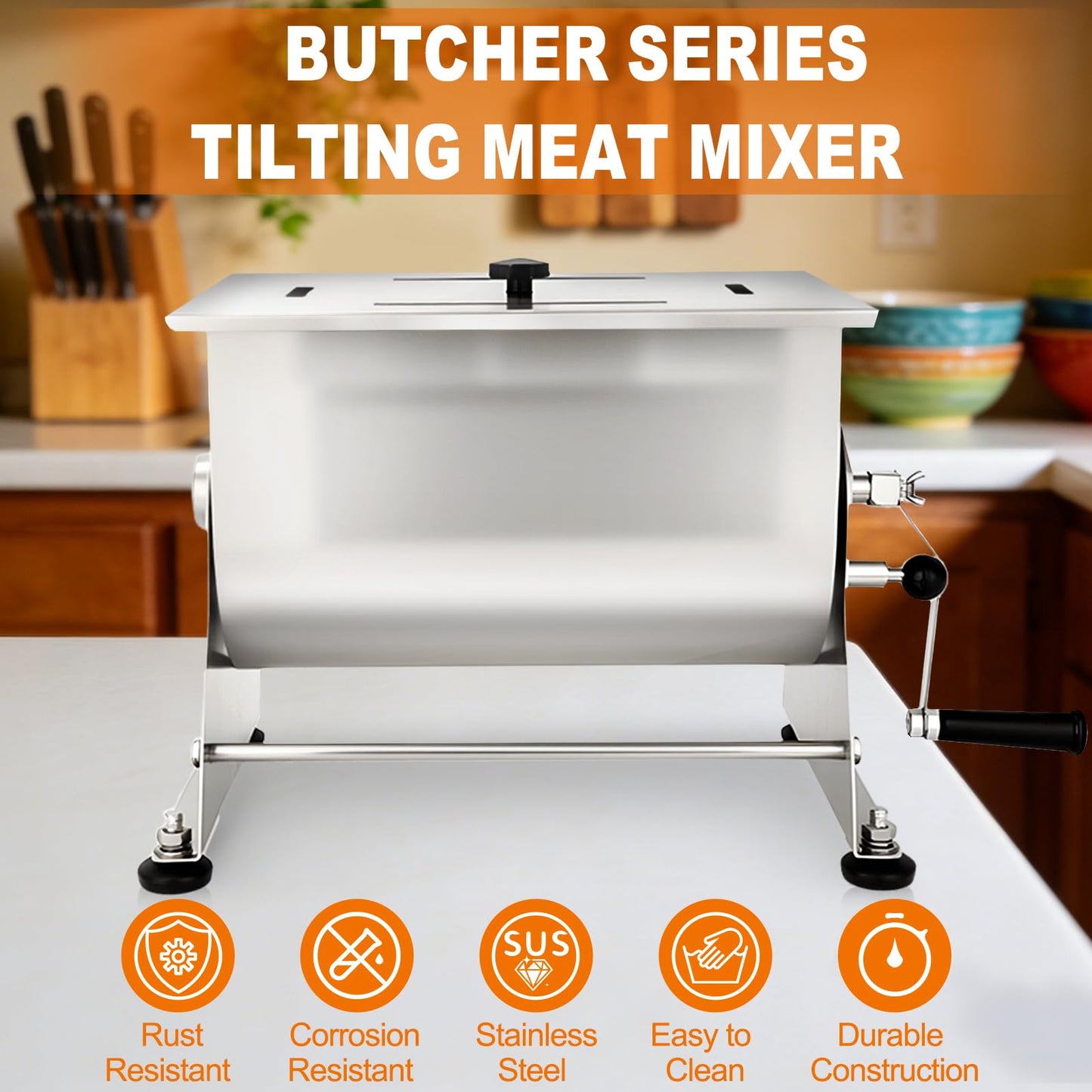 Wutfly Butcher Series 20 LB / 3.5 Gallon Manual Tilting Meat Mixer