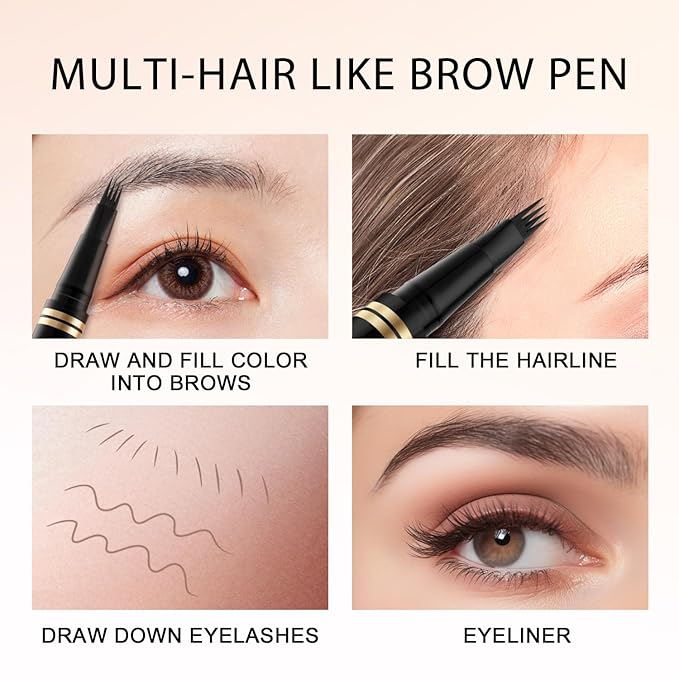 Eyebrow Pen,2-in-1 Waterproof Eyebrow Pencil with 4 Tip Microblading Brow Pen and Ultra-Precise Brow Pencil,with Dual-ended Eyebrow Brush,Eyebrow Makeup for Natural Looking - Black