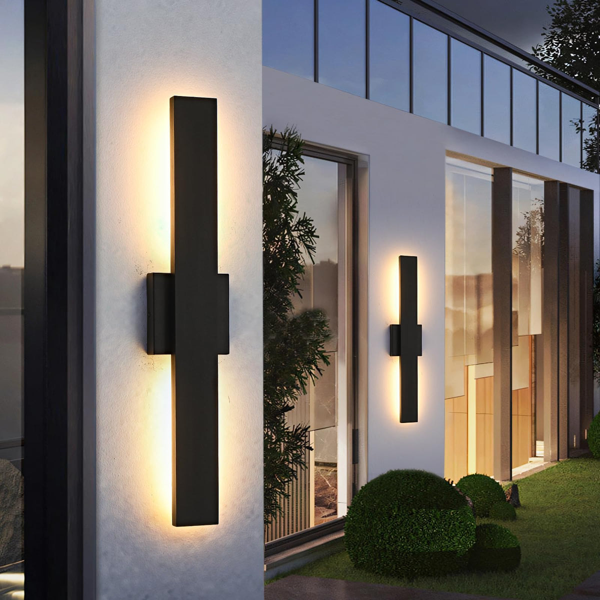 SIONLOM 23.6inch Long Outdoor Modern LED Wall Light,24W Waterproof IP65 Warm White Led Wall Mount Lighting Fixture Black Outdoor Wall Sconces Outside Lights for House Garage Front Door Patio 2Pack