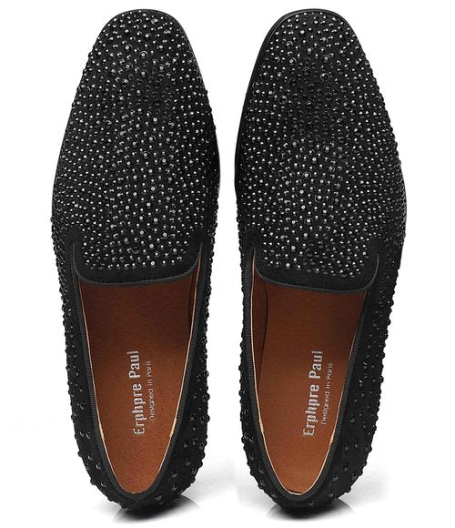 Erphpre Paul Mens Dress Loafers Leather Rhinestone Studded Party Wedding Prom Homecoming Shoes Black US 10
