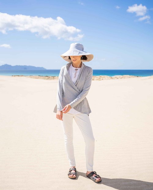Solbari Women’s Ultra-Wide Cotton Linen Sun Hat UPF 50+ - Light Blue/Beige - Large-X-Large