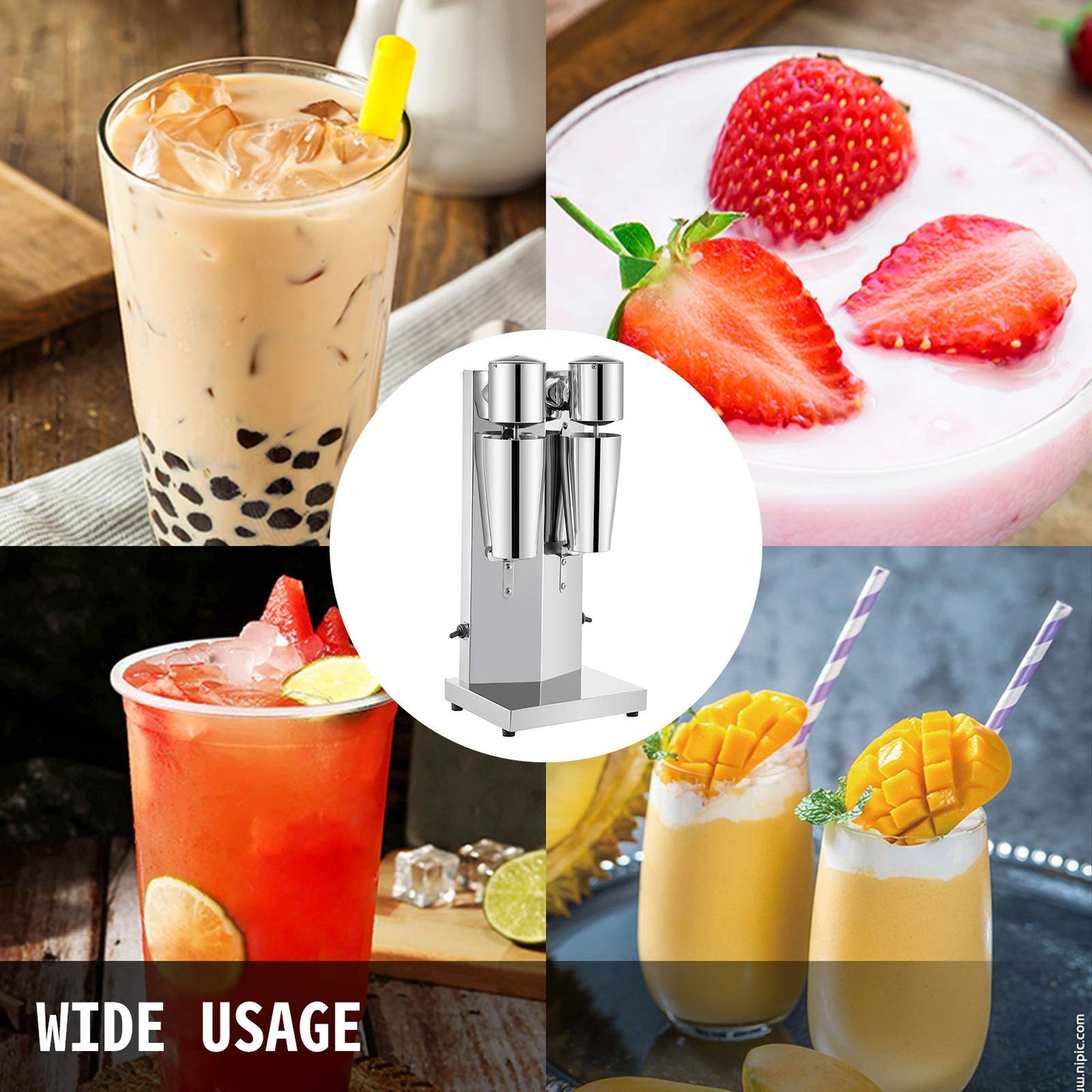 VEVOR Milkshake Double Head Electric Blender, 180W, Silver, 800ml