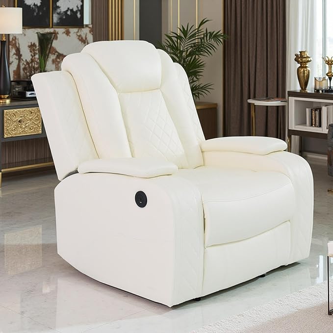 Dekmxas Modern Power Reclining Chair Set, Creamy White Breathing Leather Sofa Couches, Living Room Sofa Sets Power Recliner Sofa Set with LED Light for Living Room & Apartment & Home & RV